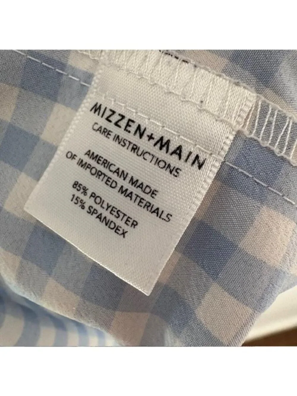 Mizzen+Main Leeward Shirt Mens Medium Blue Gingham Trim Fit Stretch USA Made